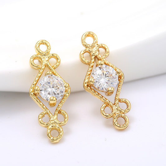 10 doppelt geschlungene, hohle, florale Charm-Verbindungsstücke mit Strasssteinen, verziert aus 14-karätigem GF