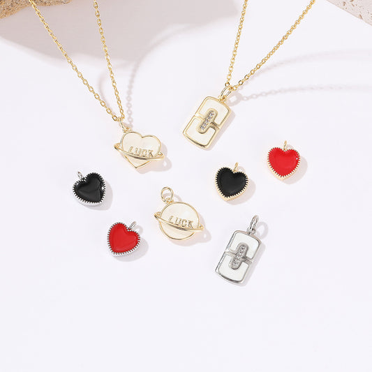 2 Herz-Charm-Anhänger, Emaille, Epoxidharz, 14 K GF