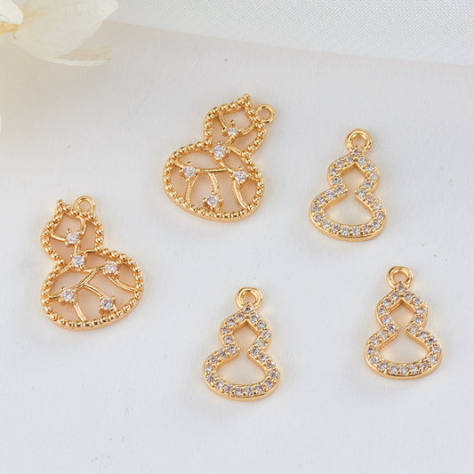 2 Hollow Gourd Charm Pendant Rhinestone Embellished 14K GF