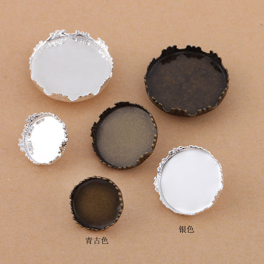 50 Crown Edge Bezel Cup Hairstring Buckle Silver Plated 15mm 20mm 25mm Round Cabochon Blank Base Gemstone Piece Setting