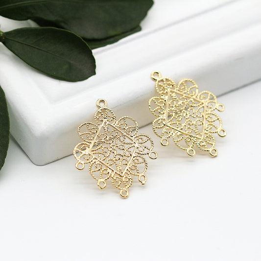 2 pendentifs à breloques à pièces florales creuses à boucles multiples 14K GF