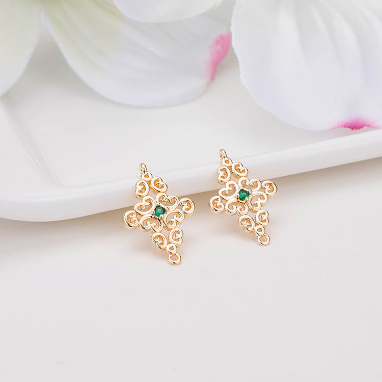 2 connecteurs de charme floral creux à double boucle ornés de strass 14K GF