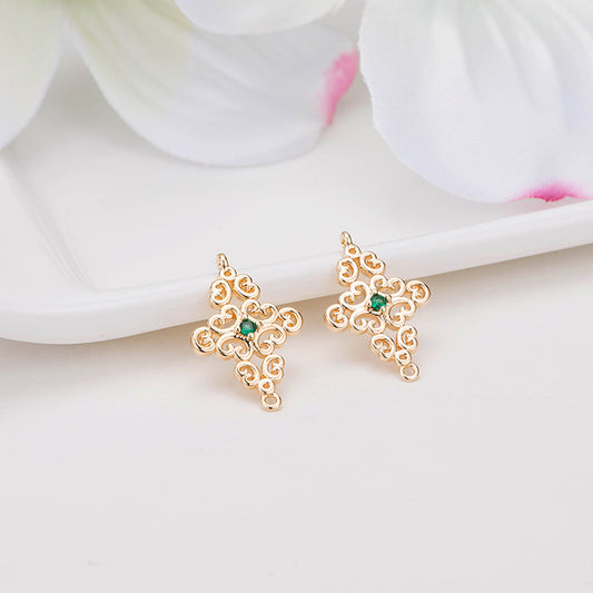 2 connecteurs de charme floral creux à double boucle ornés de strass 14K GF