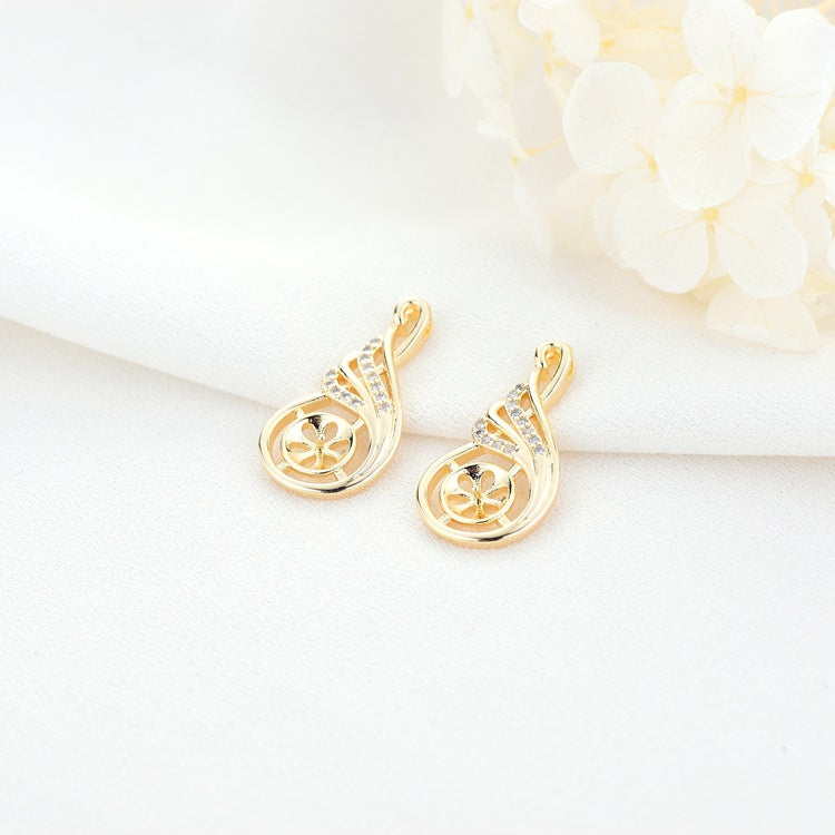 2 Floral Waterdrop Charm Pendant Rhinestone Embellished 14K GF Half Drilled Pearl Bead Blank