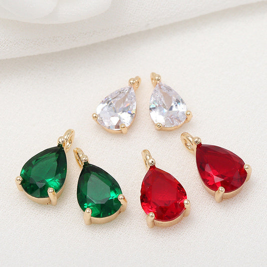 10 Wassertropfen-Charm-Anhänger mit Strassverzierung aus 14-karätigem GF