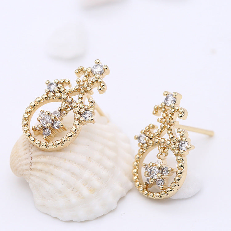 4 boucles d'oreilles à tige en forme d'étoile florale, ornées de strass 14 carats GF