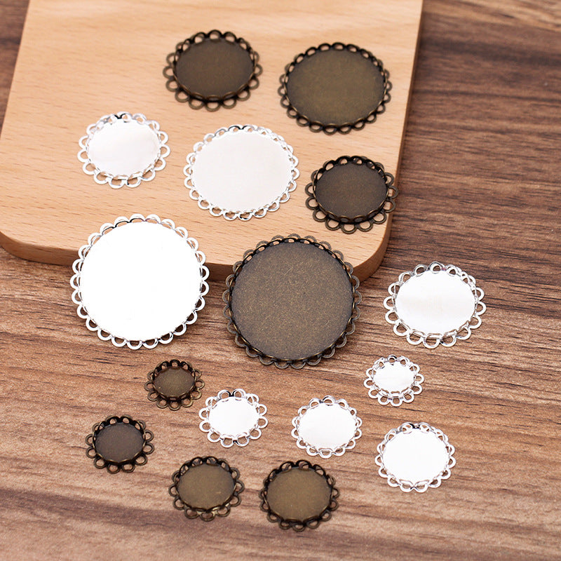 30 Scallop Edge Bezel Cup Charm Flat Back Settings 18KGP 14mm 16mm 18mm 20mm 25mm 30mm Round Cabochon Rhinestone Zircon Gemstone Blank Base