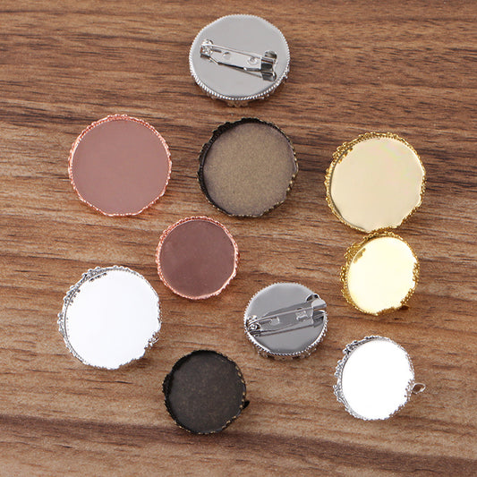 200 Crown Edge Bezel Cup Safe Brooch Pin Silver Plated 20mm 25mm Round Cabochon Blank Base Gemstone Piece Setting