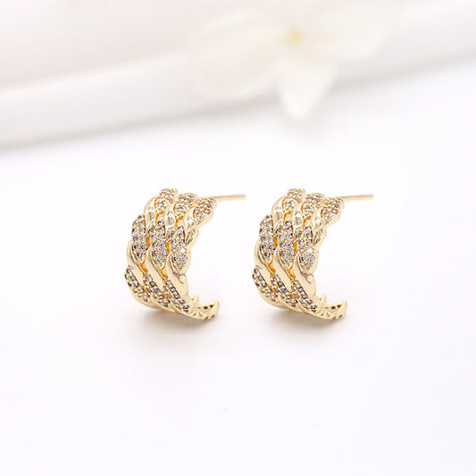 4 boucles d'oreilles à tige épaisses en demi-cercle ornées de strass 14K GF Earing