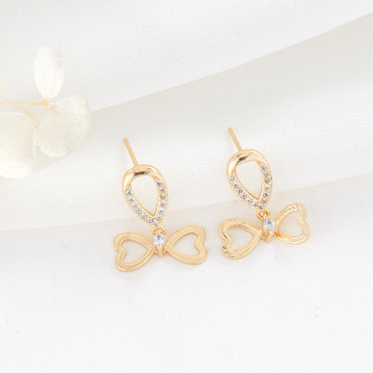 4 Ohrstecker mit Schleife, Strassverzierung, 14-Karat-GF-Ohrring