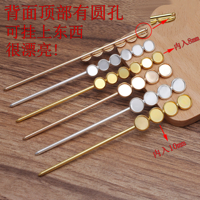 5 Multi Plain Edge Bezel Cup Chinese Stick Hairpin 18KGP 8mm 10mm Round Cabochon Blank Base Gemstone Piece Setting