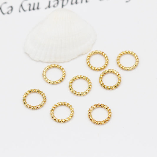 10 geschnitzte, gedrehte runde Kreis-Charm-Anhänger aus 14 Karat GF