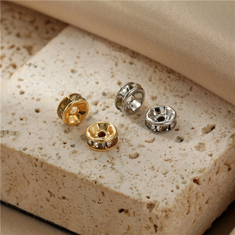 2 perles rondes plates breloque strass embellies 14K GF entretoise de perles