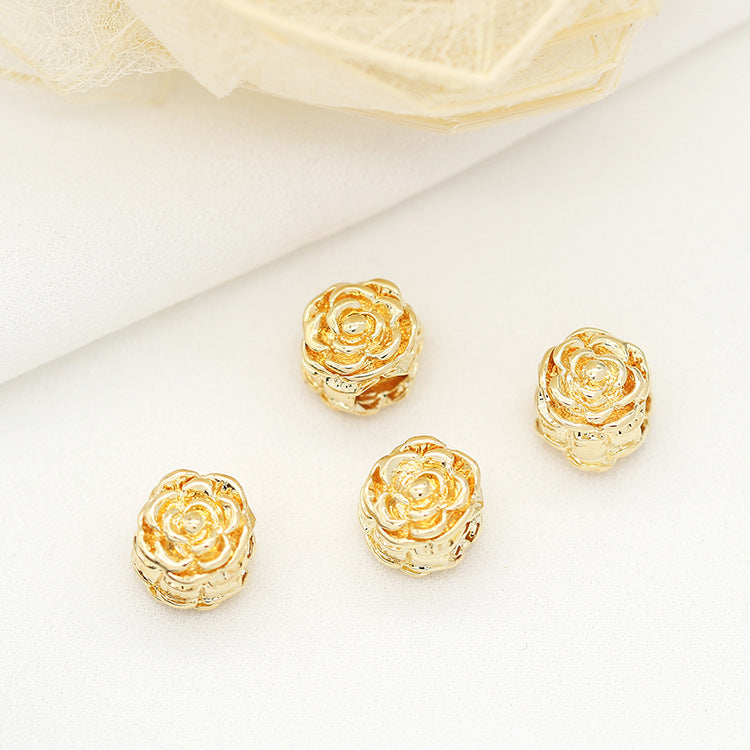 2 breloques en perles florales roses, espaceur de perles 14 carats GF