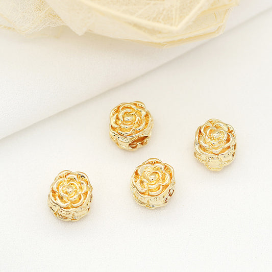 2 breloques en perles florales roses, espaceur de perles 14 carats GF