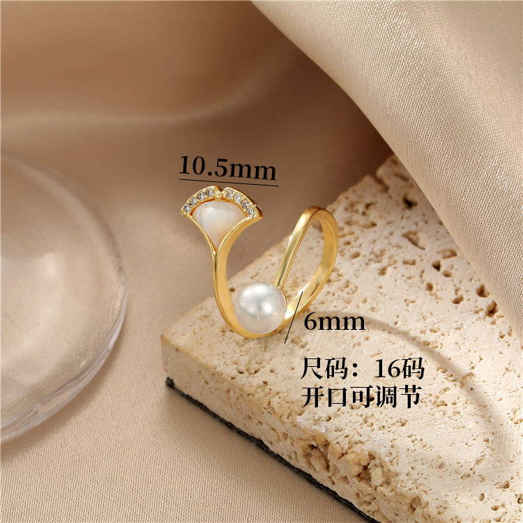 2 Statement-Ring mit offenem Kreis, 14K GF, halbgebohrter Perlenrohling