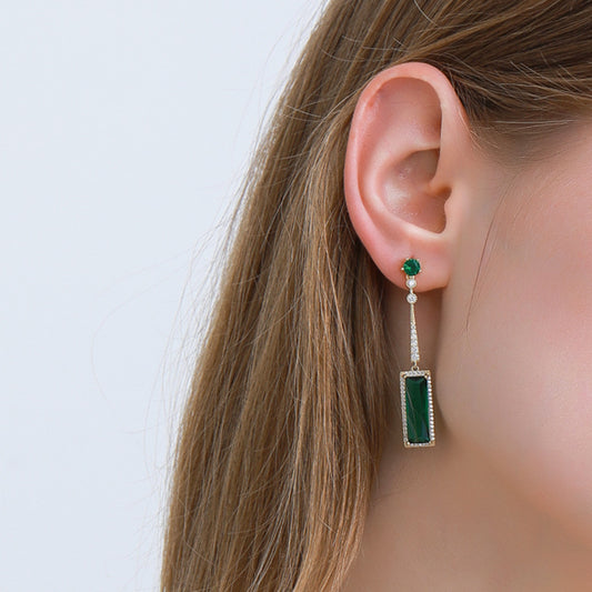 4 rechteckige Tropfen-Quasten-Ohrstecker mit 14-Karat-GF-Strassverzierung