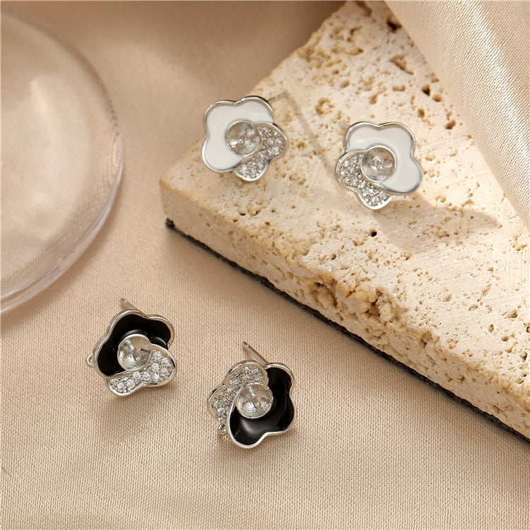 4 boucles d’oreilles florales en émail époxy strass embelli 14K GF boucle d’oreille demi-percée perle vierge
