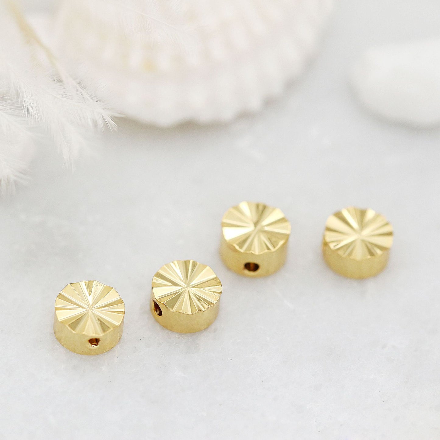 10 winzige facettierte flache Roundelle-Perlenstück 14K GF Kupfer Charm Beadwork Spacer 6mm