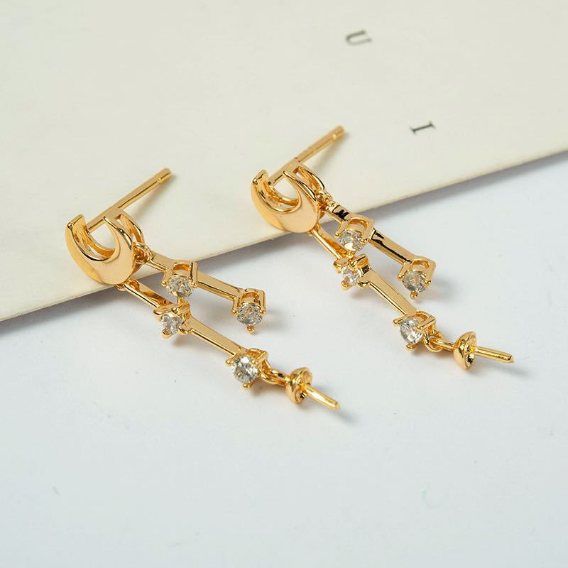 20 Mond-Quasten-Ohrstecker, Strass verziert, 14-karätige GF-Ohrringe, halbgebohrte Perlen, Rohling