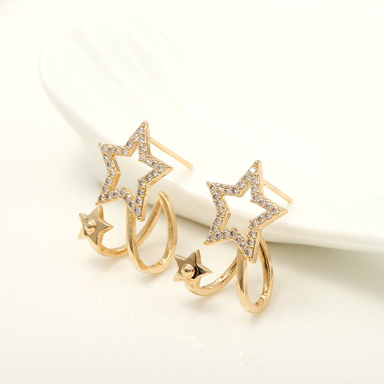 4 Stern Planet Mond Halbkreis Ohrstecker 14K GF Strass verzierte Ohrringe