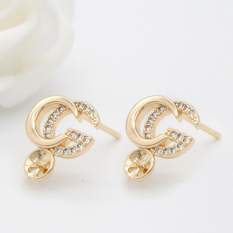 Boucles d'oreilles à tige avec 4 lettres, ornées de strass, 14 carats, GF, perles à moitié percées, vierges