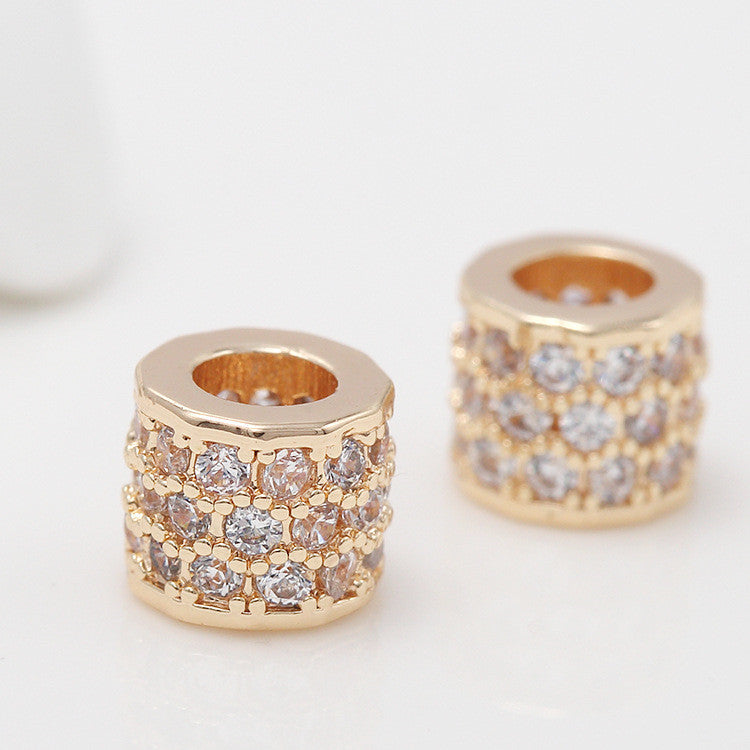 2 gros trous cylindre colonne perle 14K GF charme strass embelli perles entretoise