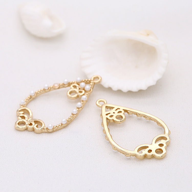 2 connecteurs de charme circulaire en forme de goutte d'eau à double boucle ornés de perles 14K GF