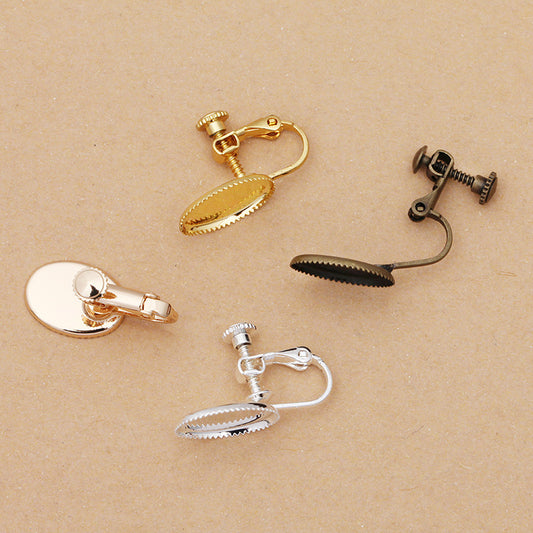 Kopie von 100 Ohrsteckern ohne Piercing mit gezackter Kante und Lünette, 18 kg, 10 x 14 mm, ovale Cabochon-Edelsteinfassung mit blanker Basis