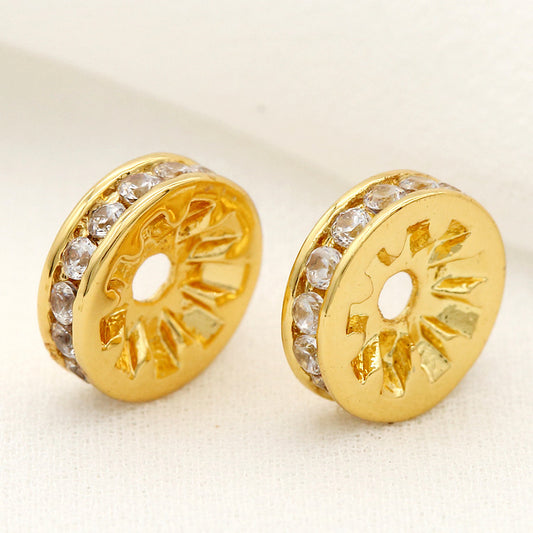 5 Durchgangsloch-Roundelle-Perlen mit Strassverzierung, 14-Karat-GF-Charm, Perlenarbeit, Abstandshalter