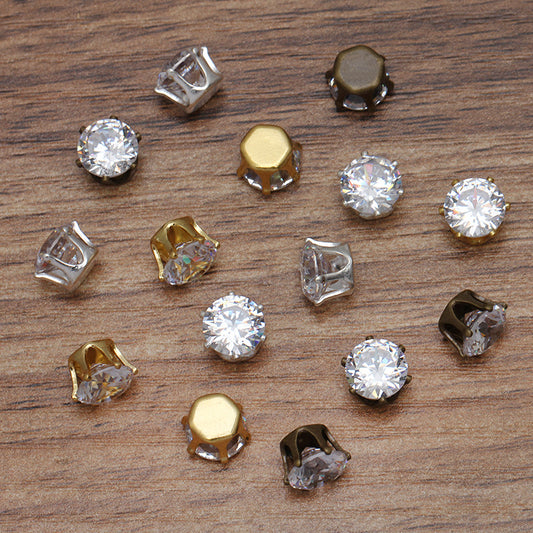 100 Zircon Inlayed Six Claw Flat Back Charm 18KGP 8mm Rhinestone