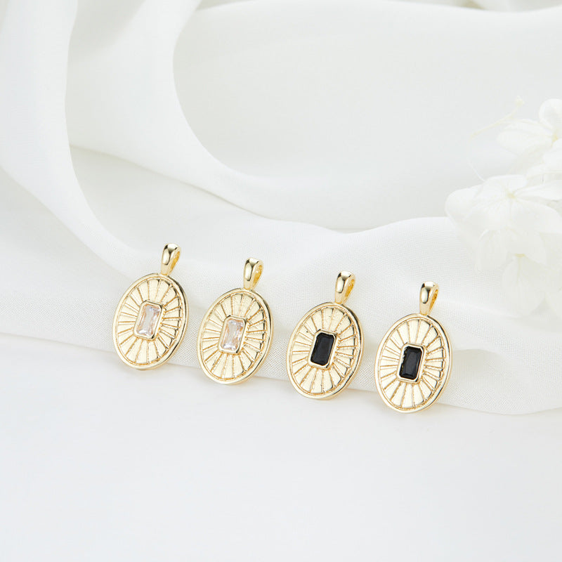 2 pendentifs à breloque ovales ornés de strass 14K GF