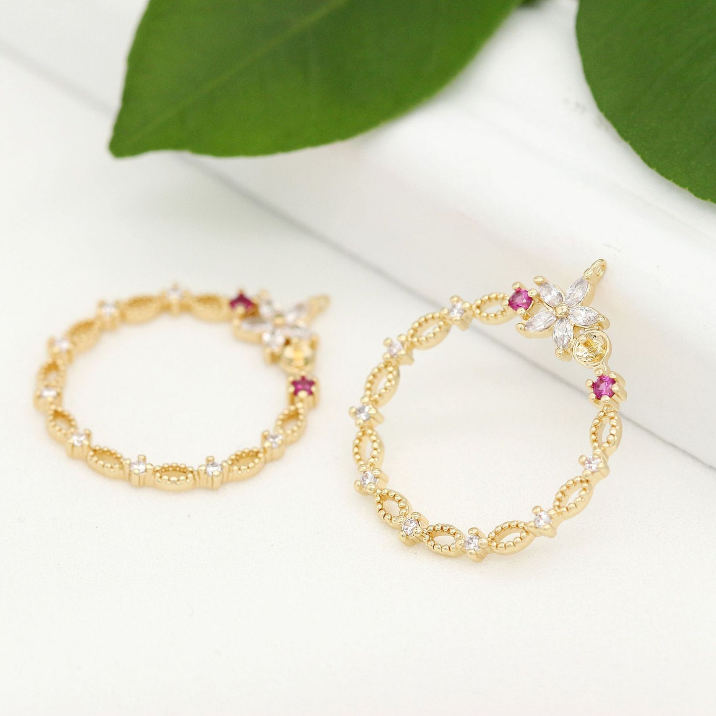 2 pendentif à breloque cercle entrelacé strass embelli 14K GF perle à moitié percée perle vierge