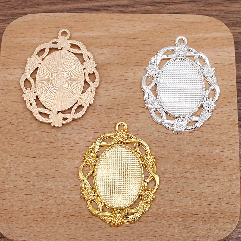 30 ovale Charm-Anhänger, 18 kgp, 18 x 25 mm, Cabochon, leere Basis, Edelsteinfassung