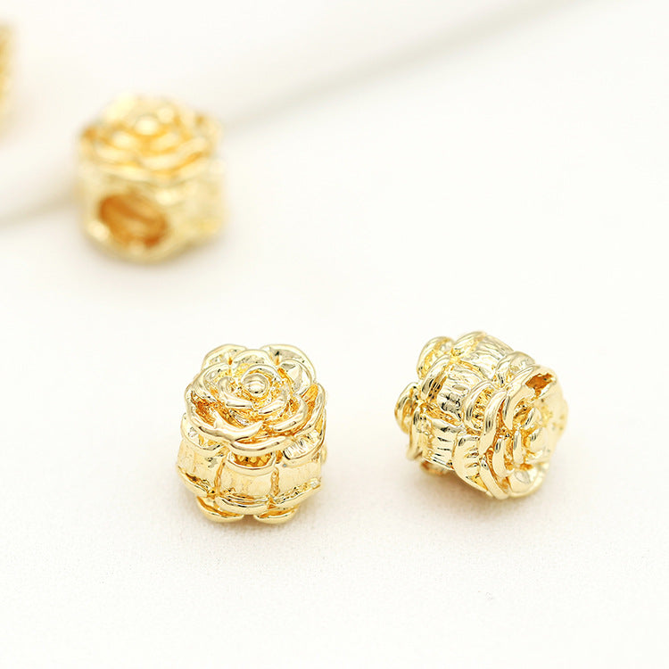 2 breloques en perles florales roses, espaceur de perles 14 carats GF