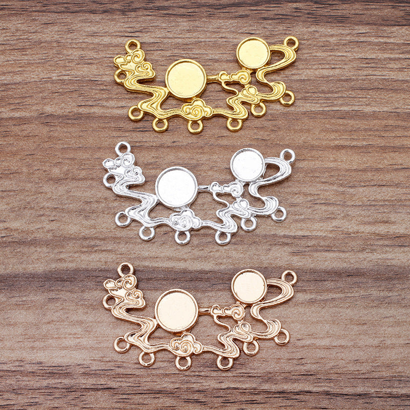 20 Multi Looped Cloud Charm Pendant 18KGP 8mm 10mm Round Cabochon Blank Base Gemstone Piece Setting