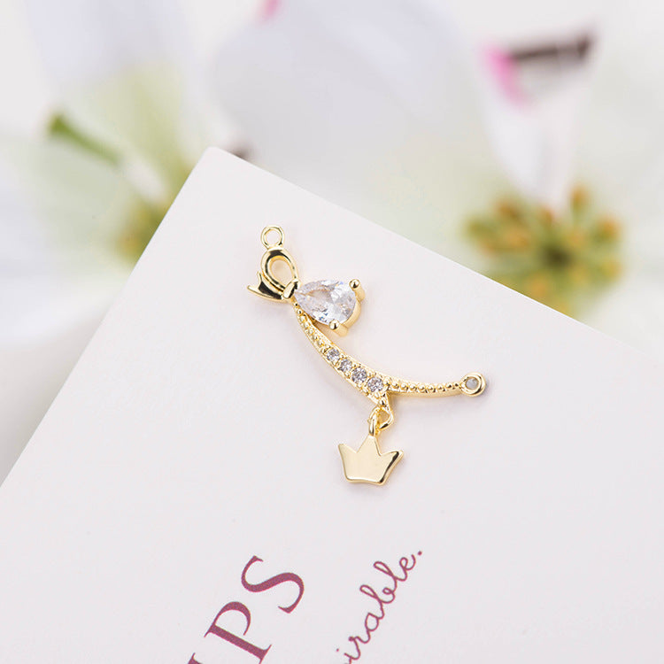 2 connecteurs de branche de charme de couronne à double boucle ornés de strass 14K GF