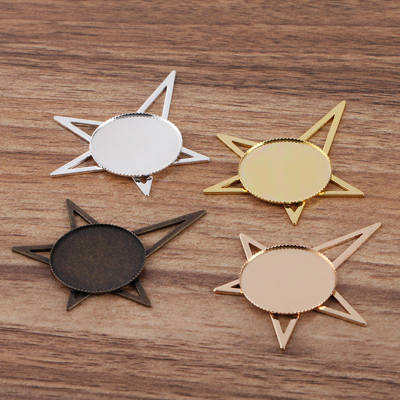 50 gezackter Rand, Lünette, Stern-Charm-Anhänger, 18 kg, 25 mm, runder Cabochon, leere Basis, Edelsteinfassung