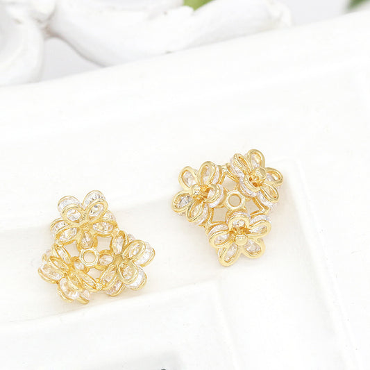10 bonnets de perles florales ornés de strass 14K GF, breloques entretoises de perles