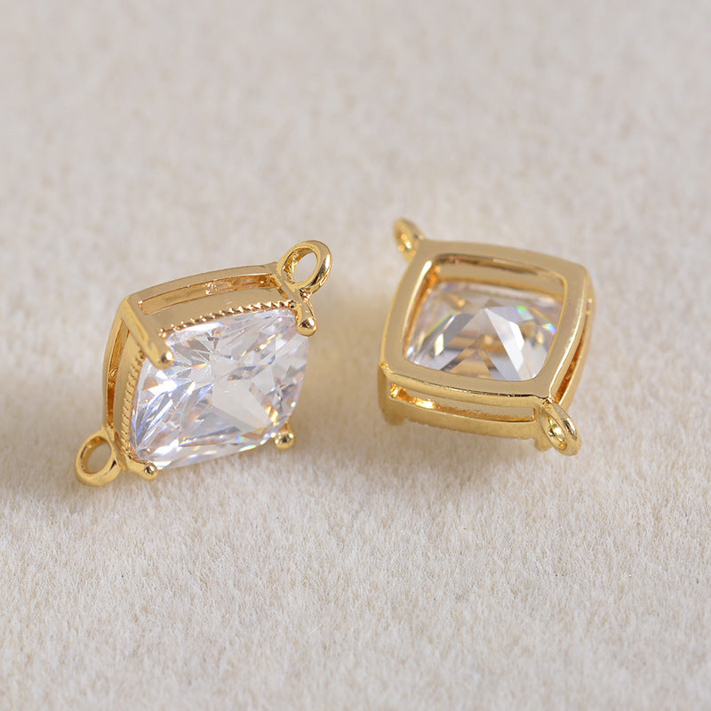 20 connecteurs de charme carrés à double boucle ornés de strass 14K GF