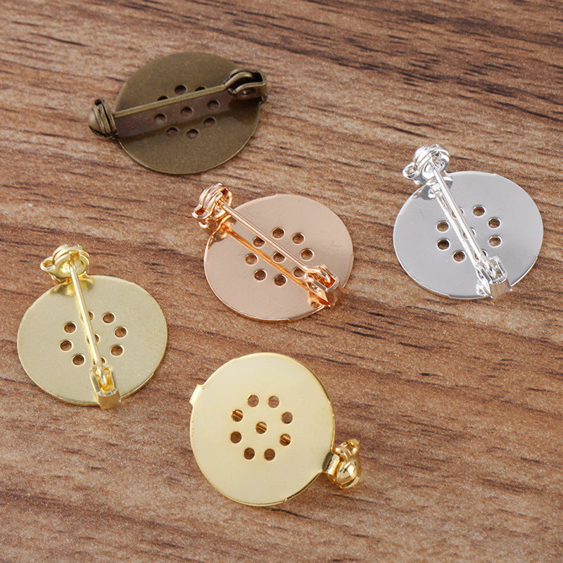 20 broches plates creuses sûres 18KGP, cabochon rond de 17mm, Base vierge, réglage des pierres précieuses