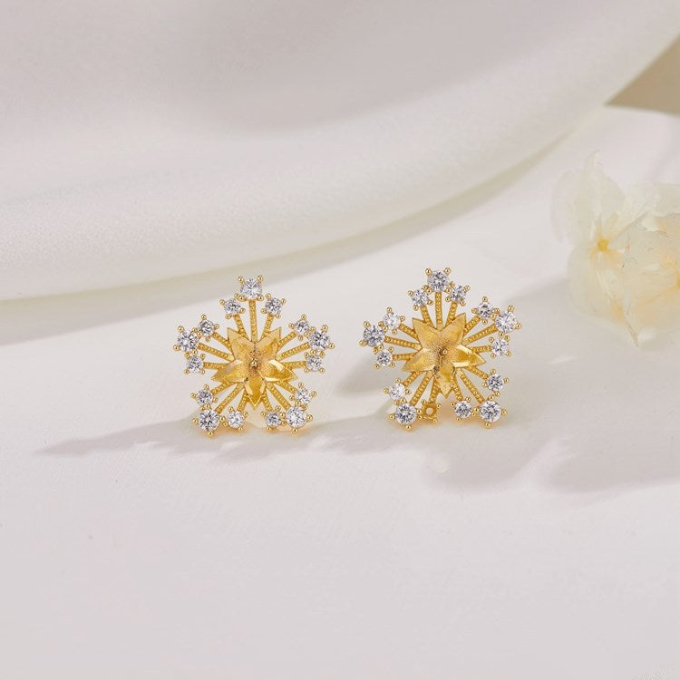 4 Ohrstecker mit floraler Schleife, Strassverzierung, 14K GF-Ohrring, halbgebohrte Perle, Rohling
