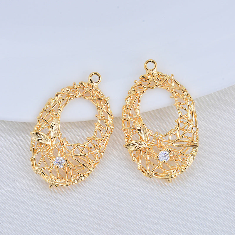 20 connecteurs de charme de cercle de nid ovale creux à double boucle ornés de strass 14K GF