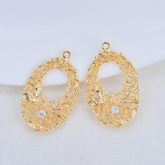 20 connecteurs de charme de cercle de nid ovale creux à double boucle ornés de strass 14K GF