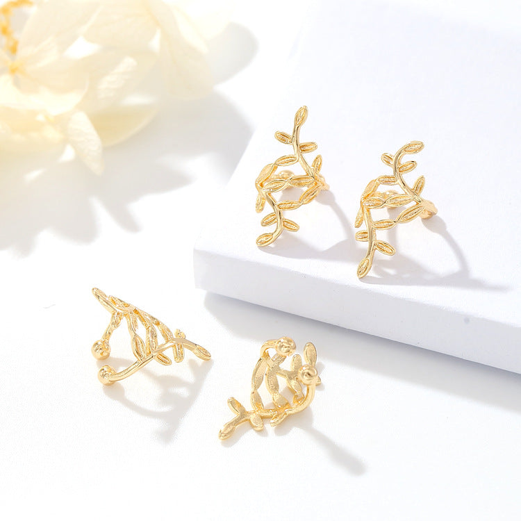 4 boucles d'oreilles à feuilles creuses, manchettes d'oreille, grimpeur sans perçage, boucle d'oreille 14K GF