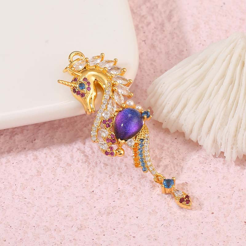 2 Unicorn Charm Pendant Resin Rhinestone Embellished 14K GF