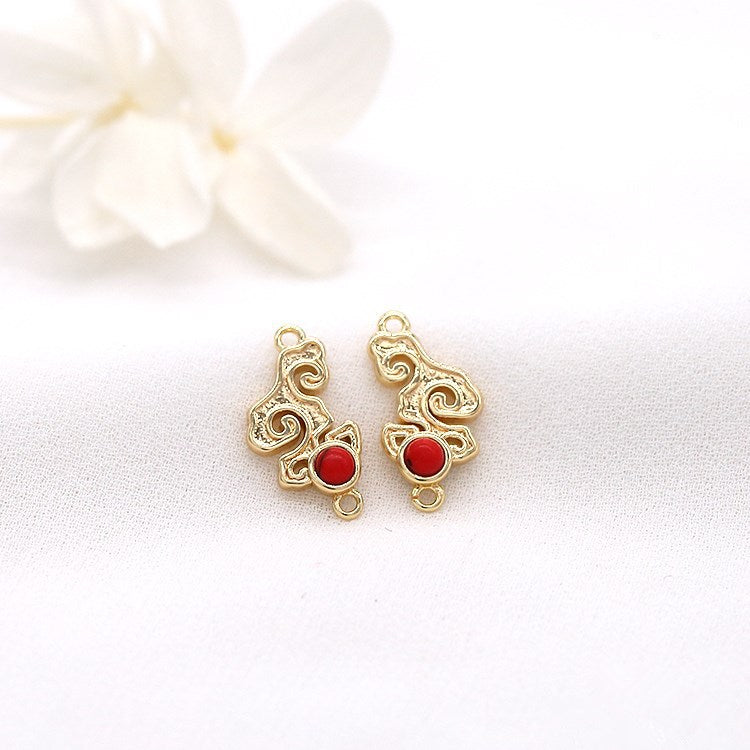 2 connecteurs de charme nuage à double boucle turquoise embellis 14K GF
