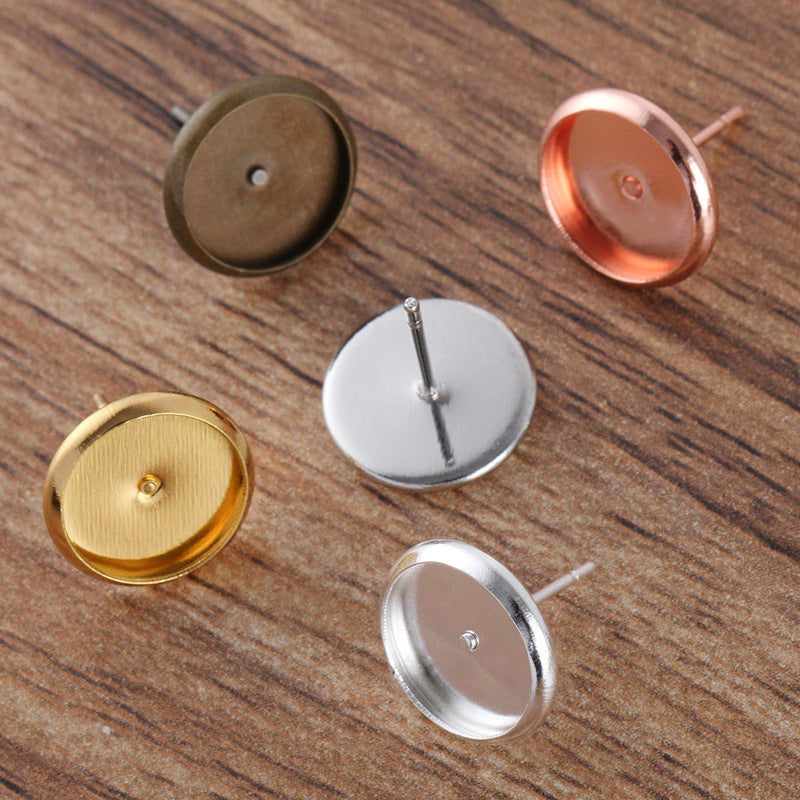 100 Bezel Cup Stud Earrings 18KGP 8mm 10mm 12mm 14mm 16mm Round Cabochon Blank Base Gemstone Setting