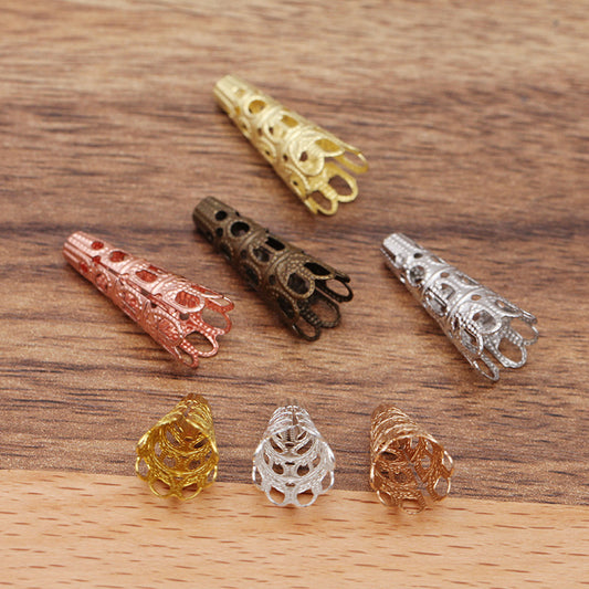 100 Filigree Floral Cone Pipe Bead Cap Cup 18KGP