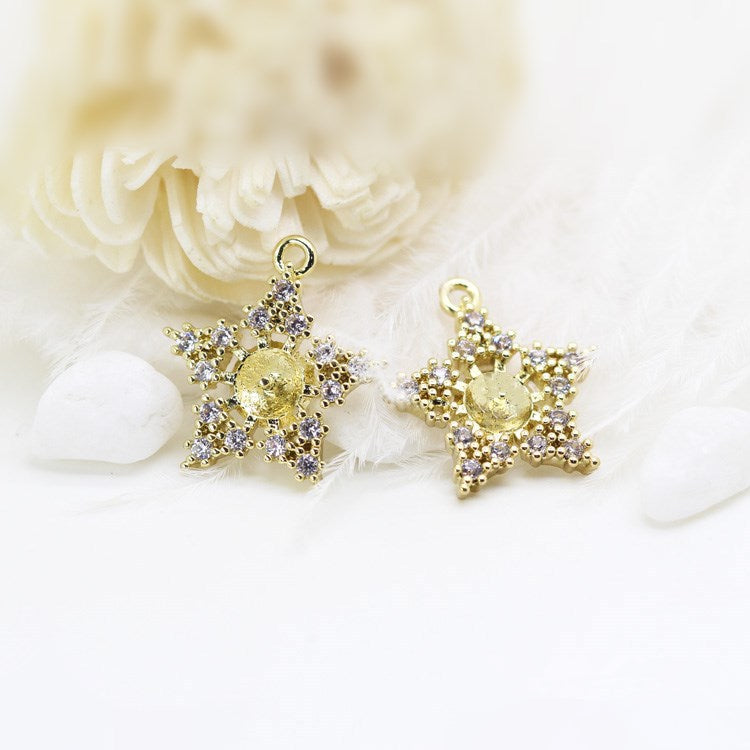 Pendentif à breloque 10 étoiles orné de strass 14K GF, perle semi-percée vierge